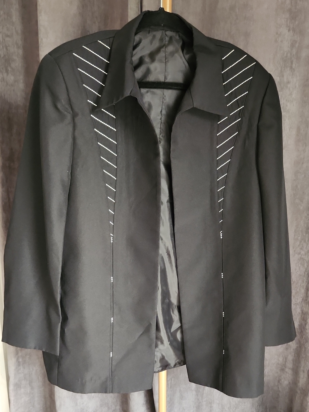 Vintage. Oasis Black Jacket with White Pinstripe Detailing And Gems